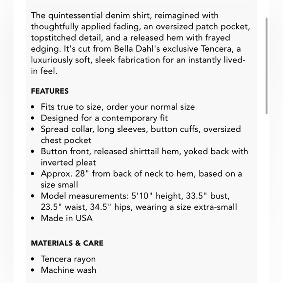 Bella dahl chambray denim shirt small EUC - Picture 3 of 12